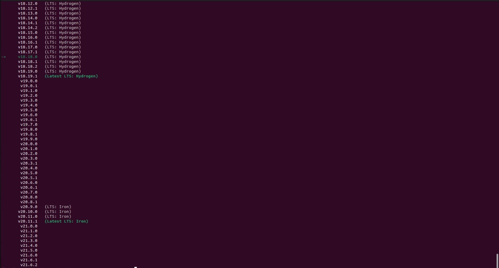 Cek versi node terinstall